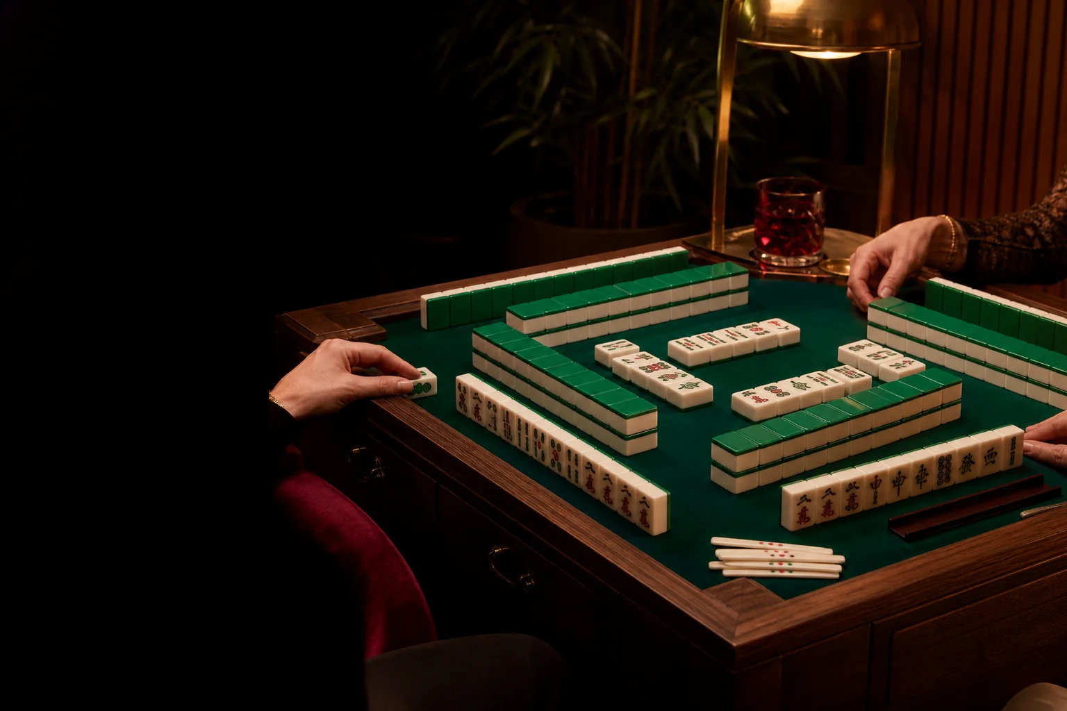 Automatic mahjong table prepared for play